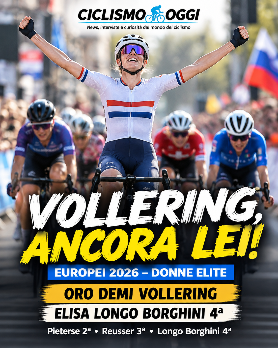 Europei ciclismo 2026, Demi Vollering è ancora campionessa: Longo Borghini quarta